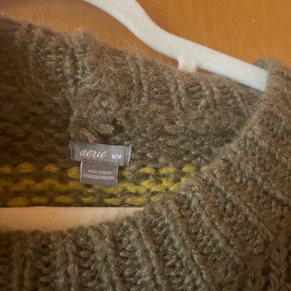 Aerie Green and Yellow Stripe Crew Neck Sweater - Picture 3 of 3